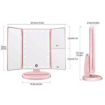 Flymiro TRI-fold Lighted Makeup Mirror with LEDs