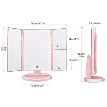 Flymiro TRI-fold Lighted Makeup Mirror with LEDs