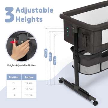 Baby Bassinet, 3 in 1 Bedside Bassinets for Baby, Bassinet Bedside Sleeper with Wheels, Adjustable H...