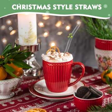 4Pcs Glass Straws with Charms, Reusable Clear Drinking Straws with Christmas Decor, Cute Colorful Christmas Glass Straws Shatter Resistant with Cleaning Brush