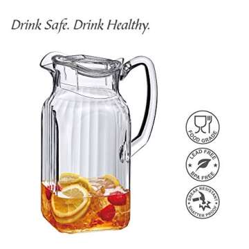 Amazing Abby - Quadly Bandly - Acrylic Pitcher (64 oz), Clear Plastic Water Pitcher with Lid, Fridge...