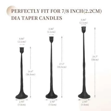 Iron Black Candlestick Holders, Set of 3 Candle Stick Holders,Fits 3/4 inch Thick Candle&Led Candles, Vintage Modern Decorative Centerpiece for Dining Table Centerpiece, Wedding, Party Decor