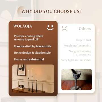 Iron Black Candlestick Holders, Set of 3 Candle Stick Holders,Fits 3/4 inch Thick Candle&Led Candles, Vintage Modern Decorative Centerpiece for Dining Table Centerpiece, Wedding, Party Decor