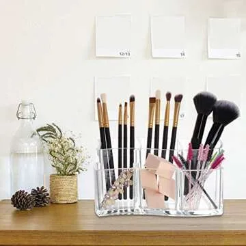 Tbestmax 6 Slot Acrylic Makeup Brushes Holder Organizer, Clear Eyebrow Pen Container Cosmetics Stora...