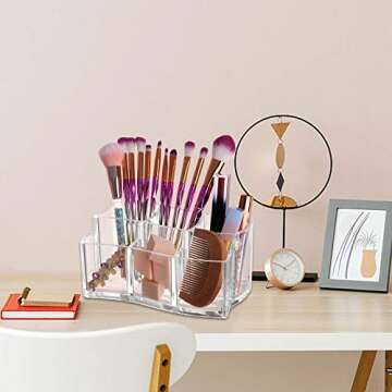 Tbestmax 6 Slot Acrylic Makeup Brushes Holder Organizer, Clear Eyebrow Pen Container Cosmetics Storage