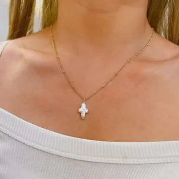 Unique Pearl Cross Necklace for Women - Baroque Style