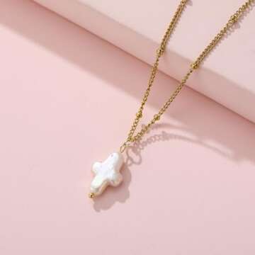 Unique Pearl Cross Necklace for Women - Baroque Style