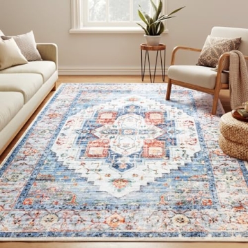 Washable 5x7 Area Rugs, Rugs for Living Room, Low-Pile Water&Stain Resistant Carpet Vintage Distress...