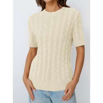 LILLUSORY Womens Short Sleeve Sweater for Women Cable Knit Spring Business Casual Outfits Dressy Wor...