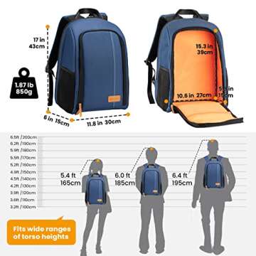 TARION Camera Backpack Waterproof Camera Bag Large Capacity Camera Case with 15 Inch Laptop Compartment Rain Cover for Women Men Photographer Lens Tripod Blue