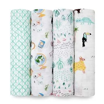 aden + anais Swaddle Blanket, Boutique Muslin Blankets for Girls & Boys, Baby Receiving Swaddles, Id...