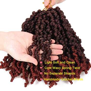 3 Packs Pre-twisted Spring Twist Hair 8 Inch Pre-Twisted Short Passion Twists Crochet Braids for Bob Spring Twists Short Curly Bomb Twist Braiding Hair Hair Extensions 18Strands/Pack (T1B/350#)
