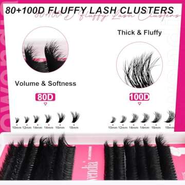 Fowendia Lash Clusters Kit Fluffy 80D 100D Individual Lashes D Curl Cluster Eyelash Extensions 10-18...