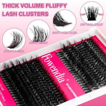 Fowendia Lash Clusters Kit Fluffy 80D 100D Individual Lashes D Curl Cluster Eyelash Extensions 10-18mm DIY Lash Extension Kit Lash Bond and Seal Waterproof, Lash Applicator, Thick False Eyelashes Kit