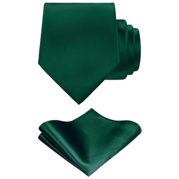 Elegant TIE G Solid Satin Necktie & Pocket Square Gift Set - Hunter Green