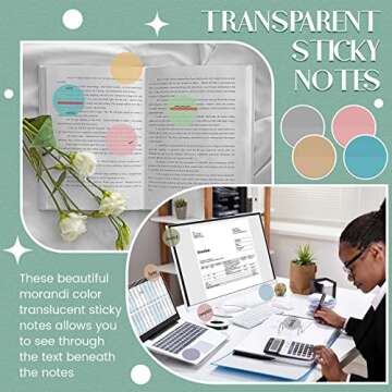 Sabary 500 Sheets Transparent Sticky Notes Round Translucent Sticky Notes Tabs Colorful Page Flags Stickers Clear Book Markers Bible Journaling Office Back to School Supplies(1.75 Inch,Classic)