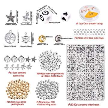 1670 PCS Letter Beads Acrylic Square Beads for Bracelets, Heflashor Cube Letter Beads Kits for Kids ...