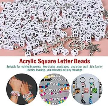 1670 PCS Letter Beads Acrylic Square Beads for Bracelets, Heflashor Cube Letter Beads Kits for Kids Friendship Bracelets, Square Alphabet Heart Beads for Jewelry Making/Necklaces, 6 X 6mm (White)