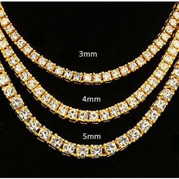 HH BLING EMPIRE Gold Silver Iced Out Diamond Tennis Chain Necklace for Men Women, Rhinestone Tennis Necklaces for Women and Teens, Bling Round Cuibc Zirconia Necklace Chains (3mm-Gold-18)
