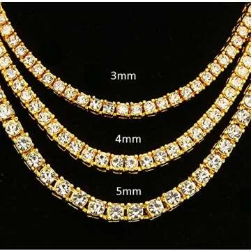 HH BLING EMPIRE Gold Silver Iced Out Diamond Tennis Chain Necklace for Men Women, Rhinestone Tennis Necklaces for Women and Teens, Bling Round Cuibc Zirconia Necklace Chains (3mm-Gold-18)