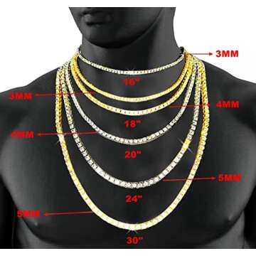 HH BLING EMPIRE Gold Silver Iced Out Diamond Tennis Chain Necklace for Men Women, Rhinestone Tennis Necklaces for Women and Teens, Bling Round Cuibc Zirconia Necklace Chains (3mm-Gold-18)