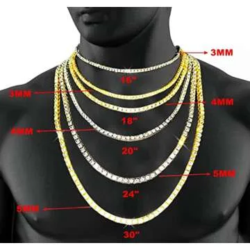 HH BLING EMPIRE Gold Silver Iced Out Diamond Tennis Chain Necklace for Men Women, Rhinestone Tennis Necklaces for Women and Teens, Bling Round Cuibc Zirconia Necklace Chains (3mm-Gold-18)
