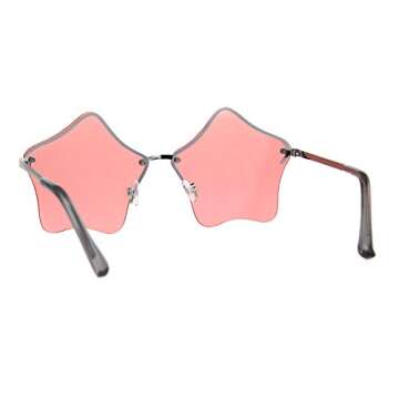PASTL Star Shape Sunglasses Cute Stars Pink Lens Half Rimless Frame UV 400