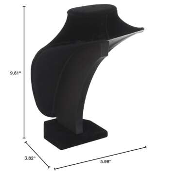 Adorox 1pc Velvet Chain Necklace Display Stand – Jewelry Bust Holder Organizer for Necklaces, Pendants, and Chains – Black Velvet Jewelry Display for Retail, Craft Fairs, and Home Organization Black