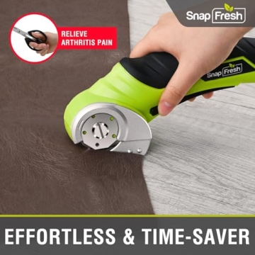 SnapFresh Cordless Electric Scissors, 4V Electric Mini Box Cutter, Carpet & Cardboard Cutter Tool with a Replacement Blade/Charger, Rotary Cutter for Cardboard Packages Leather Plastic （Green）