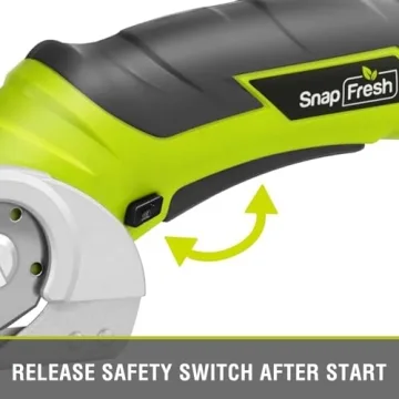 SnapFresh Cordless Electric Scissors, 4V Electric Mini Box Cutter, Carpet & Cardboard Cutter Tool with a Replacement Blade/Charger, Rotary Cutter for Cardboard Packages Leather Plastic （Green）