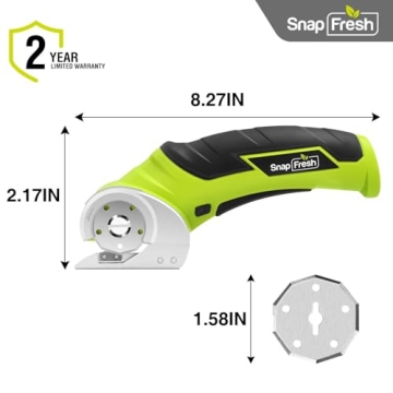 SnapFresh Cordless Electric Scissors, 4V Electric Mini Box Cutter, Carpet & Cardboard Cutter Tool with a Replacement Blade/Charger, Rotary Cutter for Cardboard Packages Leather Plastic （Green）