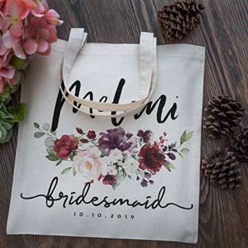 Personalized Six Pieces Bachelorette Tote with Birdesmaid Name & Wedding Date Customized Bridal Show...