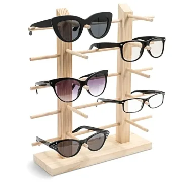 Juvale 10 Pair Wooden Eyewear Holder - Elegant Sunglasses Display Stand, 13.5 x 14 in.