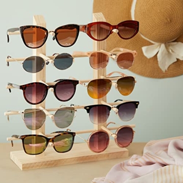 Juvale Wooden Eyewear Holder for 10 Pairs of Glasses Display