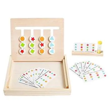 Kizh Montessori Learning Toys Slide Puzzle Color & Shape Matching Brain Teasers Logic Game Montessori Educational Wooden Toys for Ages 2 3 4 5 6 Years Old Toddlers Kids Child Travel Toys
