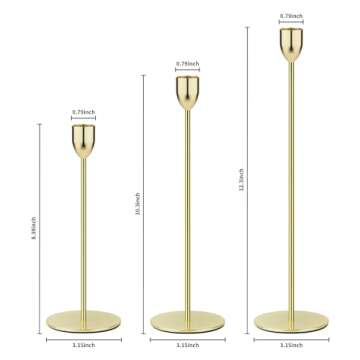Ohtomber Metal Gold Candle Holder Set - 3 Elegant Candlesticks for Home Decor