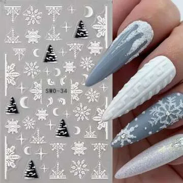 Christmas Nail Art Stickers Decals Snowflake Snowman Nail Stickers 2PCS Snowman Tree Floral Xmas Nai...
