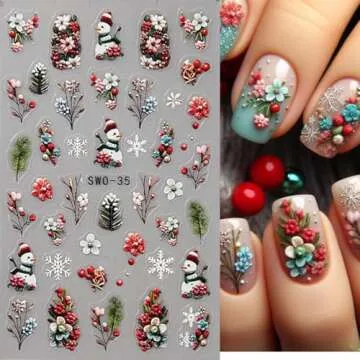 Christmas Nail Art Stickers 5D Snowflake Snowman Decals