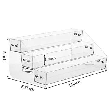 Kihor Acrylic Spice Rack, Tiered Spice Rack Shelf Seasoning Organizer for Countertop, Cabinet, Pantry, Kitchen Storage - 3 Tier