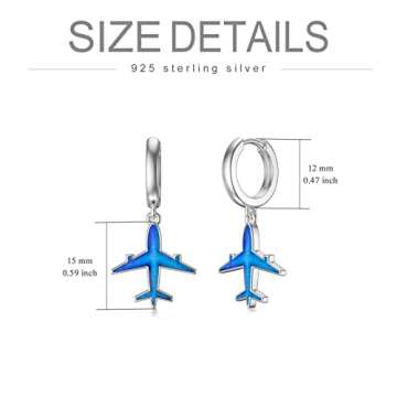 PELOVNY Airplane Earrings S925 Sterling Silver Hypoallergenic Blue Aircraft Jewelry Valentine's Day Gifts for Women