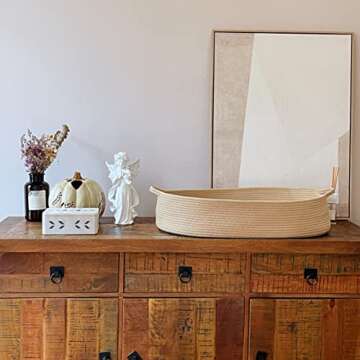 meloom Baby Changing Basket with Pads and Safety Belt- 100% Cotton Boho Baby Moses Basket Changing T...