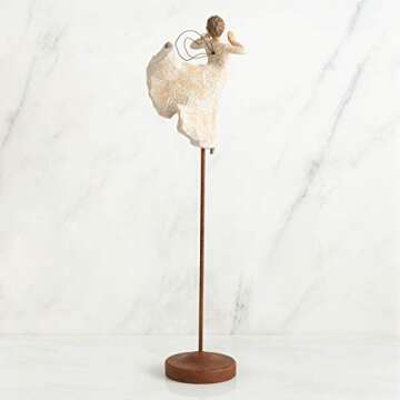 Willow Tree Song of Joy Angel, Singing Soaring All in Universal Harmony, Elevated Angel for Display with Nativity, Gift for Baptism, First Communion or Confirmation, Sculpted Hand-Painted Figure