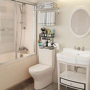 Godboat Bathroom Organizers and Storage, 2-Tier Over Toilet Storage, Bathroom Storage with 2 Hooks &...