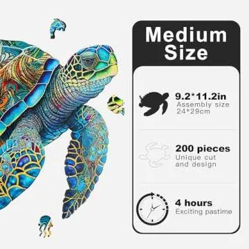 MYS Aurora Wooden Puzzles, Sea Turtle Jigsaw Puzzles 200 Pieces, Unique Shaped Wooden Puzzle for Adu...