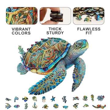 MYS Aurora Wooden Puzzles, Sea Turtle Jigsaw Puzzles 200 Pieces, Unique Shaped Wooden Puzzle for Adults and Kids, Birthday Gift Family Game 9.2 x 11.2 Inch