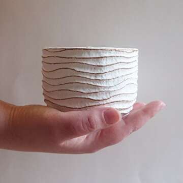 Small Flower Pot - Decorative White Cement Planter for Succulent Plants with Drainage Hole