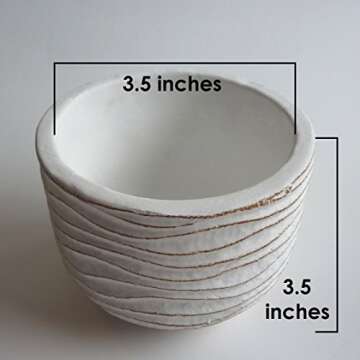 Small Flower Pot - Decorative White Cement Planter for Succulent Plants with Drainage Hole
