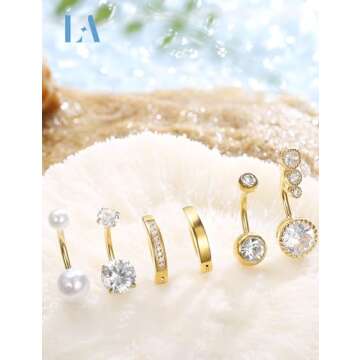 LOLIAS Gold Plated Belly Button Rings Surgical Stainless Steel Belly Rings CZ Clicker Belly Button P...