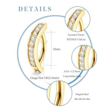 LOLIAS Gold Plated Belly Button Rings Surgical Stainless Steel Belly Rings CZ Clicker Belly Button Piercings for Women Navel Piercings Pack,Gold-Clicker