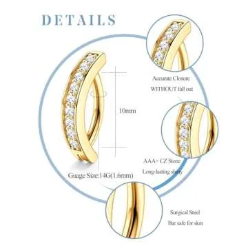 LOLIAS Gold Plated Belly Button Rings Surgical Stainless Steel Belly Rings CZ Clicker Belly Button Piercings for Women Navel Piercings Pack,Gold-Clicker